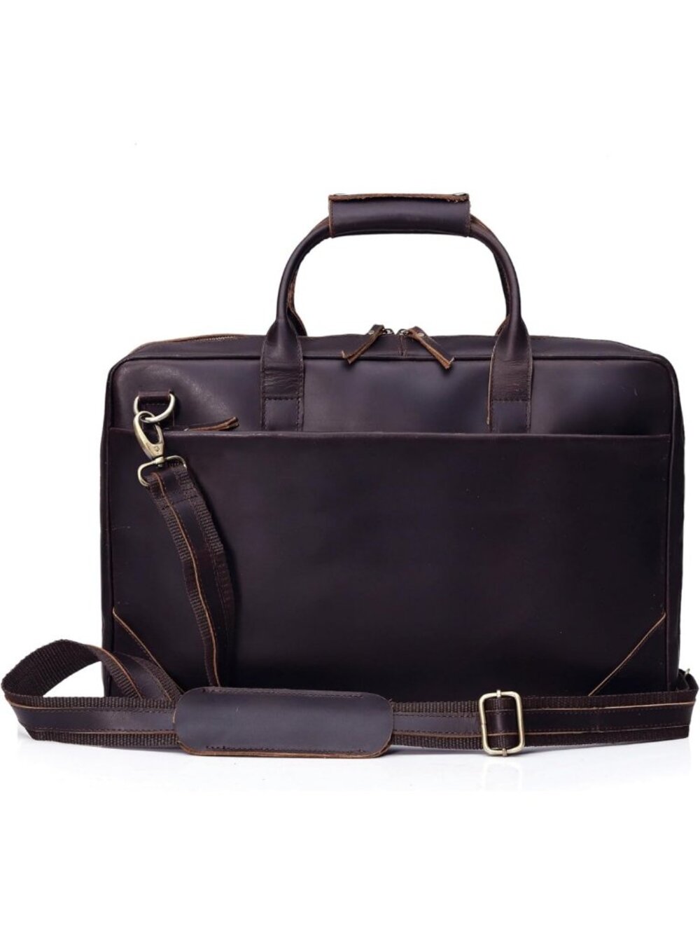 Vintage Brown Full Grain Leather Slim Briefcase for Men - Laptop Messenger Bag